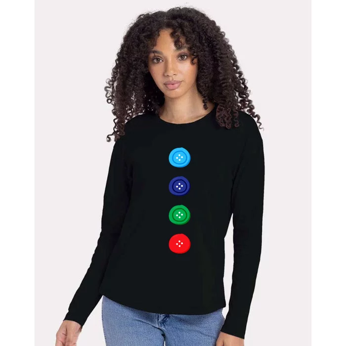 Four Groovy Buttons Blue Cat Funny Halloween Costume Womens Cotton Relaxed Long Sleeve T-Shirt