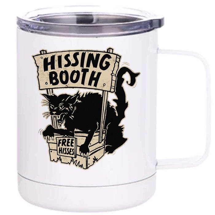 Funny Goth Black Cat Hissing Booth For Cat Moms & Cat Dads Front & Back 12oz Stainless Steel Tumbler Cup