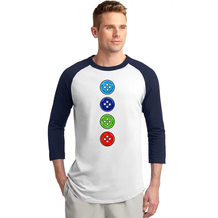 Four Groovy Buttons Blue Cat Funny Halloween Costume Baseball Sleeve Shirt