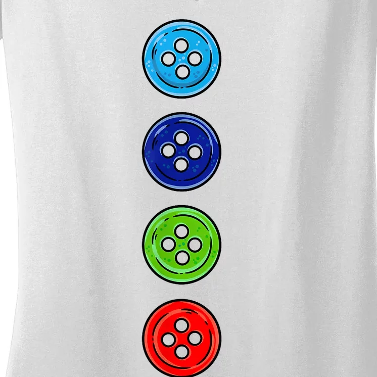 Four Groovy Buttons Blue Cat Funny Halloween Costume Women's V-Neck T-Shirt