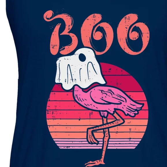 Flamingo Ghost Boo Pink Sunset Retro Halloween Bird Animal Ladies Essential Flowy Tank