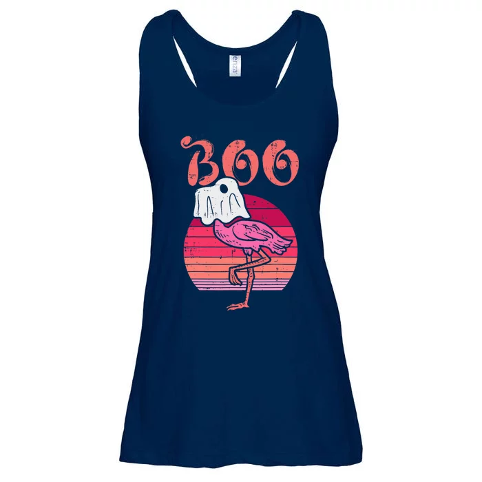 Flamingo Ghost Boo Pink Sunset Retro Halloween Bird Animal Ladies Essential Flowy Tank