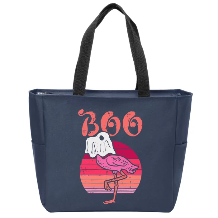 Flamingo Ghost Boo Pink Sunset Retro Halloween Bird Animal Zip Tote Bag