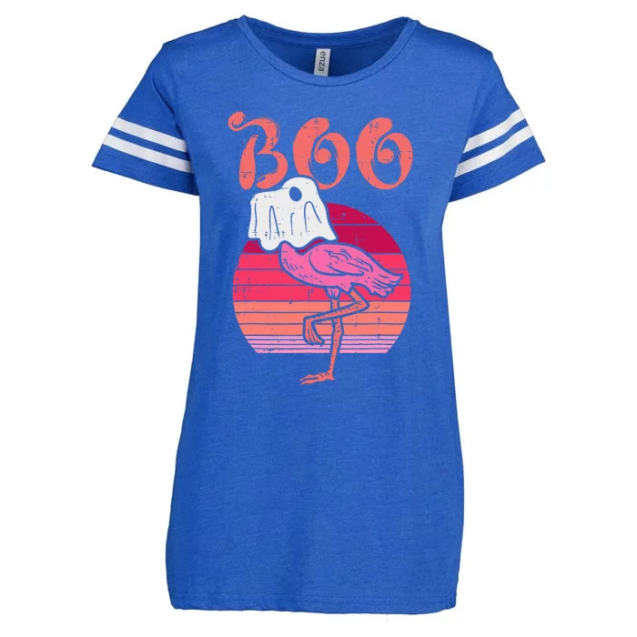 Flamingo Ghost Boo Pink Sunset Retro Halloween Bird Animal Enza Ladies Jersey Football T-Shirt