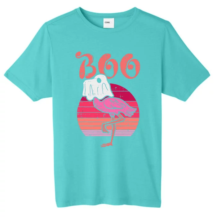 Flamingo Ghost Boo Pink Sunset Retro Halloween Bird Animal ChromaSoft Performance T-Shirt