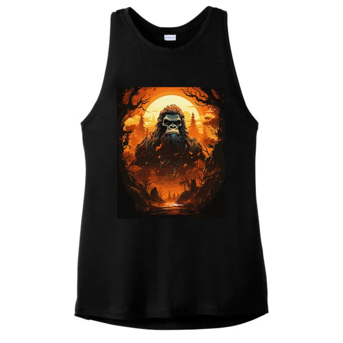 Funny Graphic Bigfoot Sasquatch Ladies Tri-Blend Wicking Tank