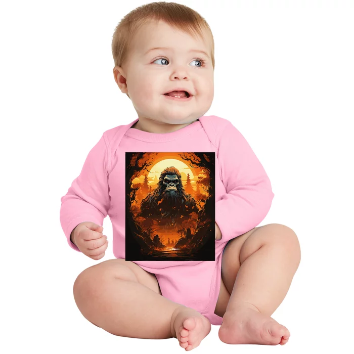 Funny Graphic Bigfoot Sasquatch Baby Long Sleeve Bodysuit