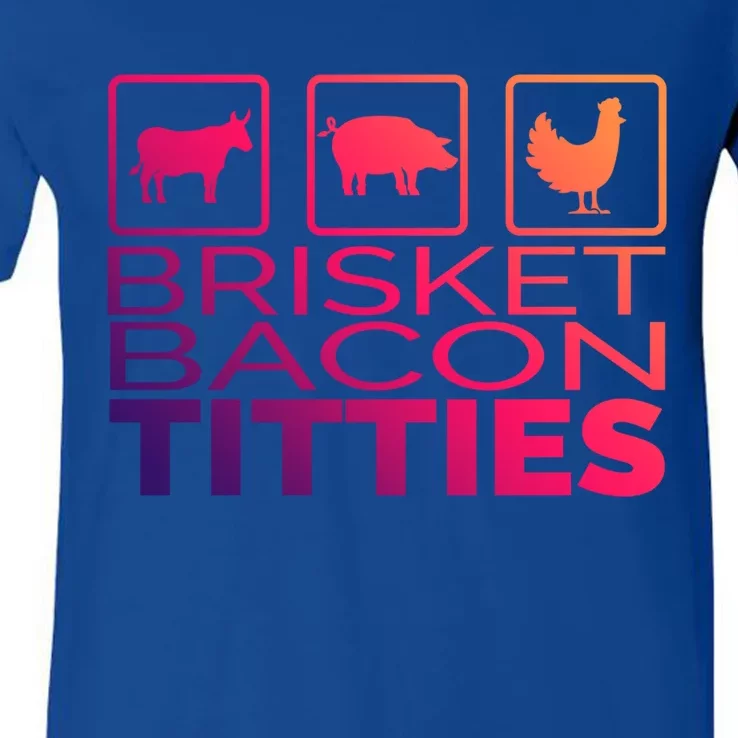 Funny Grill Brisket Bacon Titties Barbecue Dad Fathers Day Gift V-Neck T-Shirt