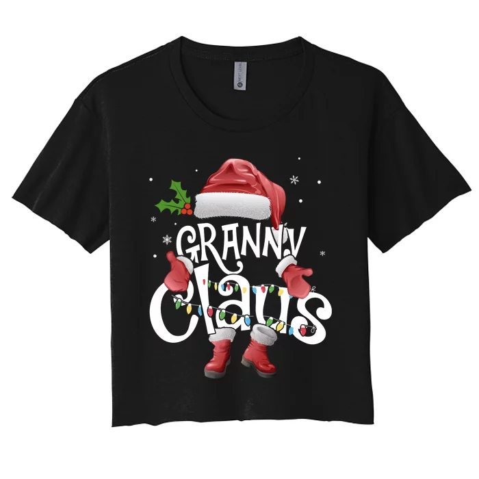 Funny Granny Claus Christmas Pajamas Santa Hat Costume Women's Crop Top Tee