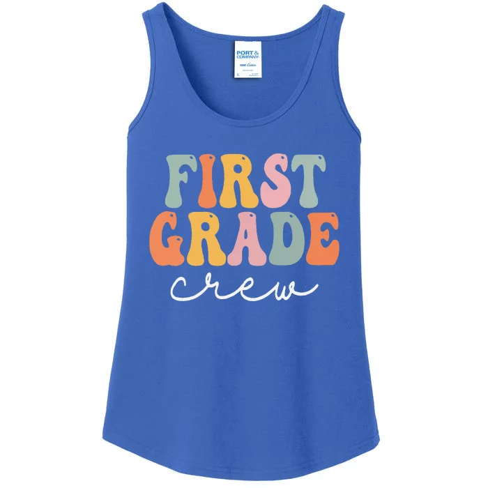 First Grade Crew Retro Groovy Vintage First Day Of School Ladies Essential Tank