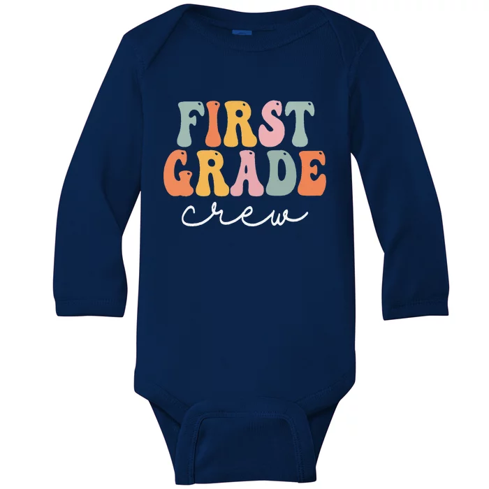 First Grade Crew Retro Groovy Vintage First Day Of School Baby Long Sleeve Bodysuit