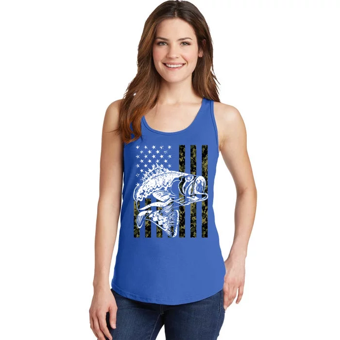 Fishing Gift Camouflage American Flag Fisher Ladies Essential Tank