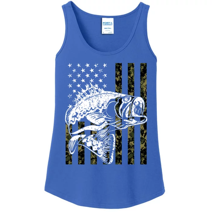 Fishing Gift Camouflage American Flag Fisher Ladies Essential Tank