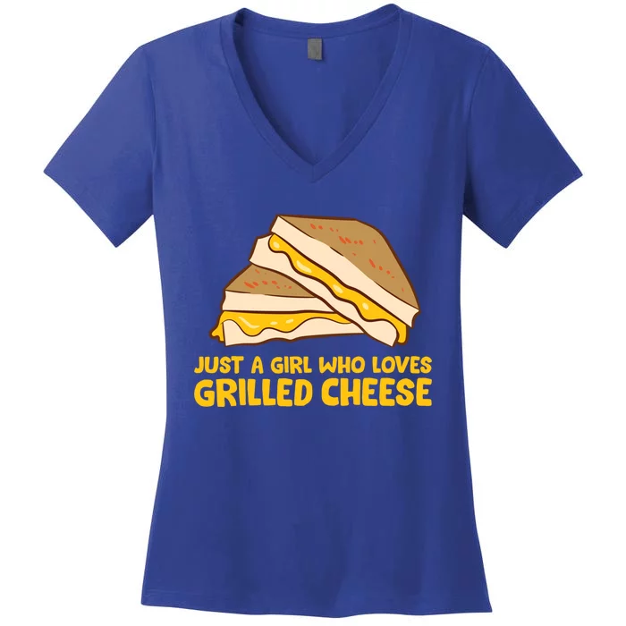 Funny Grilled Cheese Just A Who Loves Grilled Cheese Gift Women's V-Neck T-Shirt