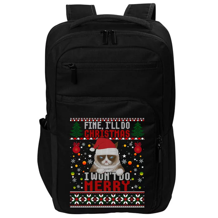 Funny Grumpy Christmas Cat Pun Joke Ugly Xmas Sweater Funny Gift Impact Tech Backpack