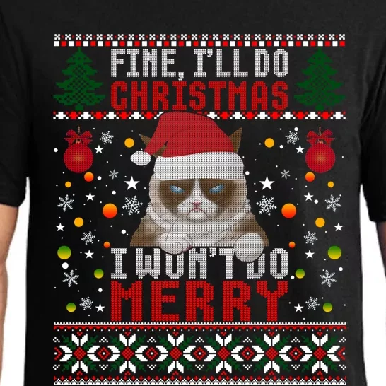 Funny Grumpy Christmas Cat Pun Joke Ugly Xmas Sweater Funny Gift Pajama Set