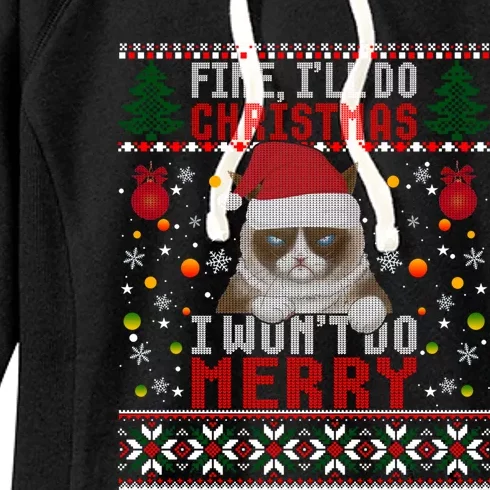 Funny Grumpy Christmas Cat Pun Joke Ugly Xmas Sweater Funny Gift Women's Fleece Hoodie