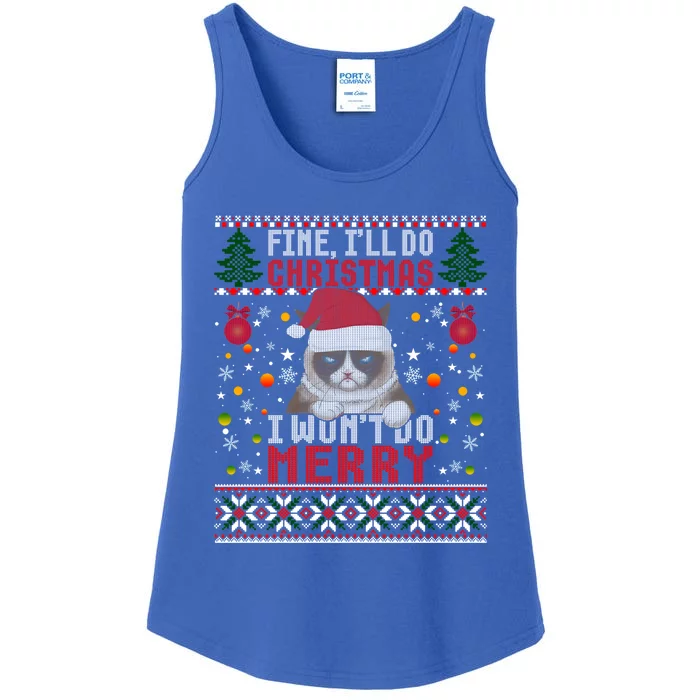 Funny Grumpy Christmas Cat Pun Joke Ugly Xmas Sweater Funny Gift Ladies Essential Tank