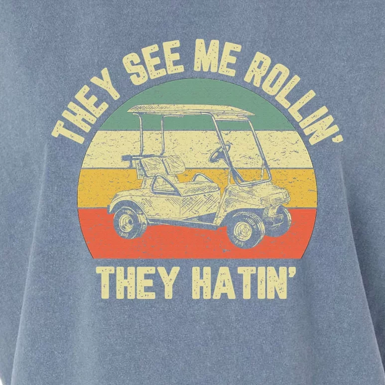 Funny Golf Cart See Me Rollin They Hatin Humor Garment-Dyed Women's Muscle Tee