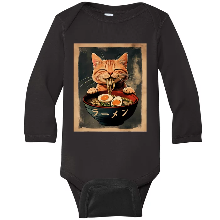 Funny Ginger Cat Ramen Japanese Graphic Kawaii Anime Baby Long Sleeve Bodysuit