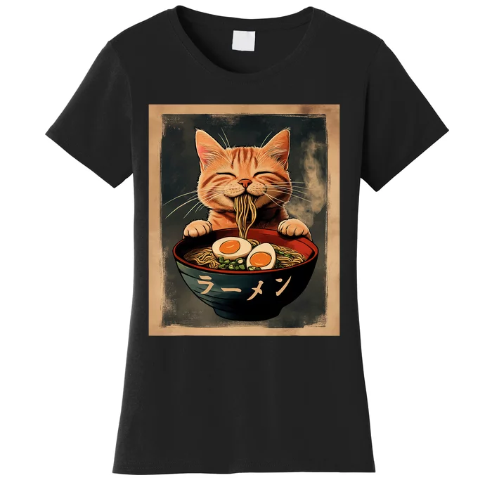 Funny Ginger Cat Ramen Japanese Graphic Kawaii Anime Women's T-Shirt