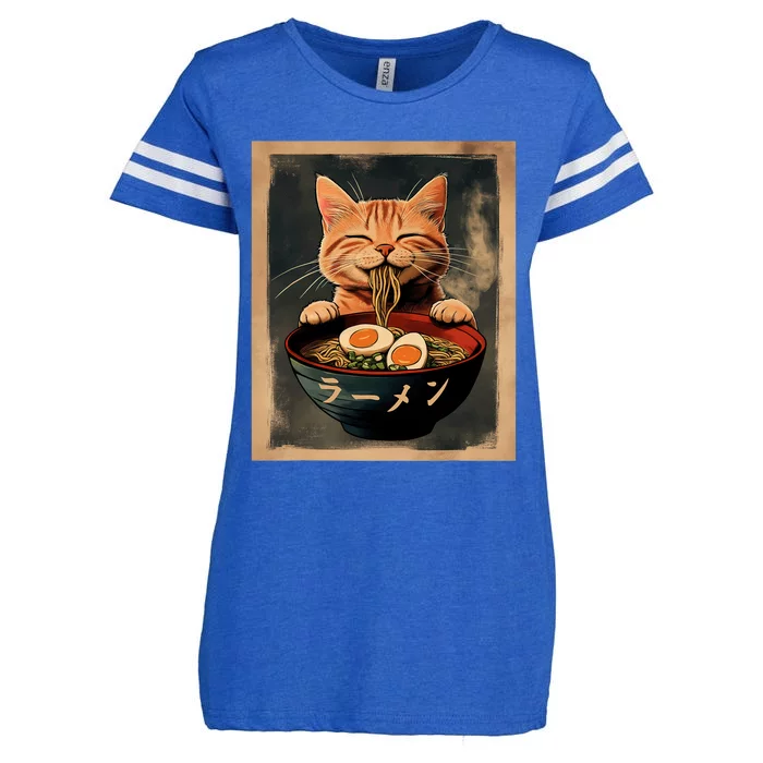 Funny Ginger Cat Ramen Japanese Graphic Kawaii Anime Enza Ladies Jersey Football T-Shirt