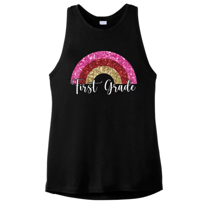 First Grade Cute Rainbow Back To School Ladies Tri-Blend Wicking Tank