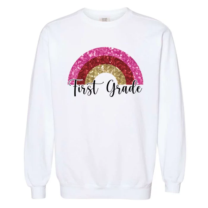 First Grade Cute Rainbow Back To School Garment-Dyed Sweatshirt