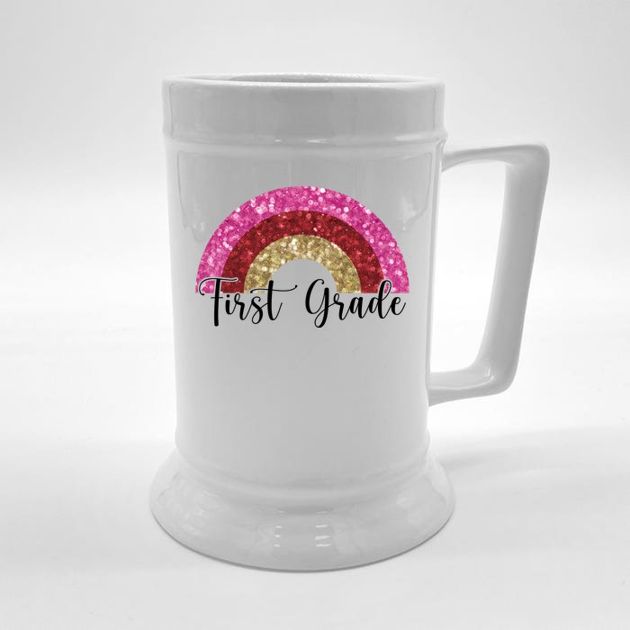 First Grade Cute Rainbow Back To School Front & Back Beer Stein