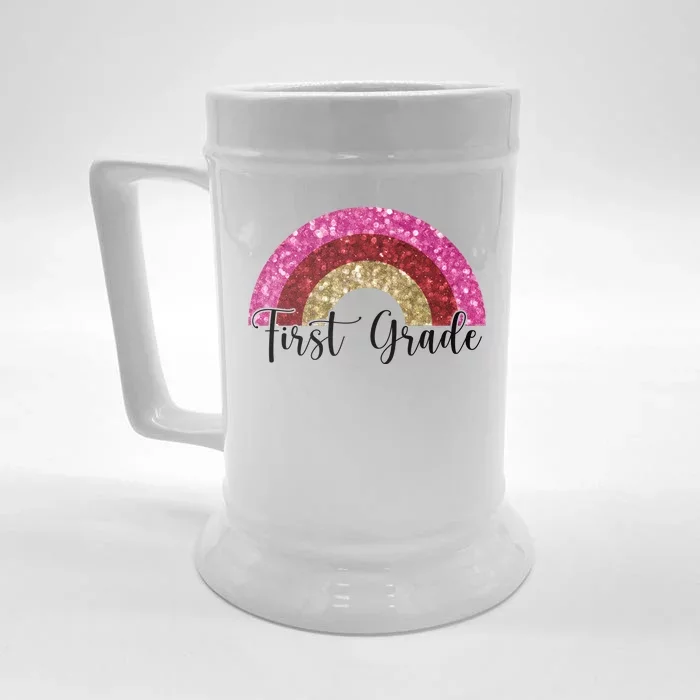 First Grade Cute Rainbow Back To School Front & Back Beer Stein