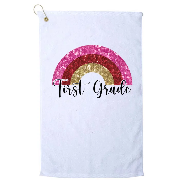 First Grade Cute Rainbow Back To School Platinum Collection Golf Towel