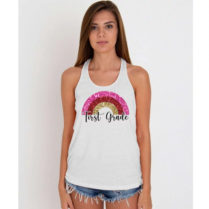 First Grade Cute Rainbow Back To School Women's Knotted Racerback Tank