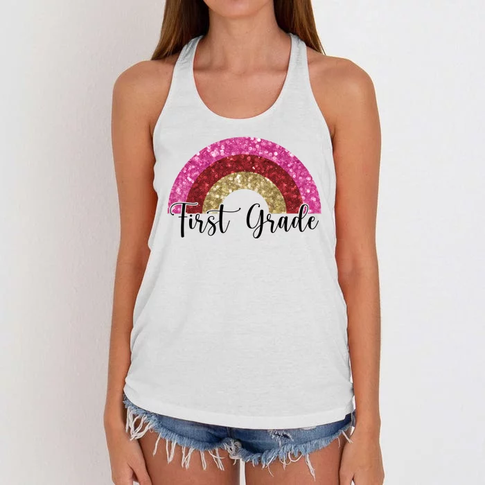 First Grade Cute Rainbow Back To School Women's Knotted Racerback Tank