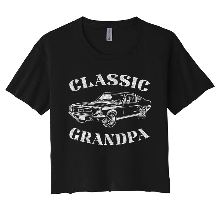 Funny Grandpa Classic Car Graphic Women's Crop Top Tee