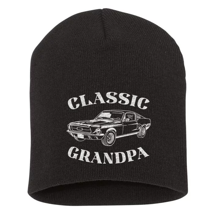 Funny Grandpa Classic Car Graphic Short Acrylic Beanie