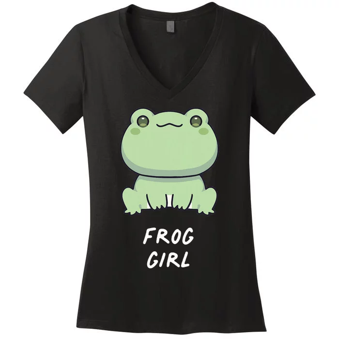 Frog Girl Cute Kawaii Anime Aesthetic Family Ambhibian Lover Women's V-Neck T-Shirt