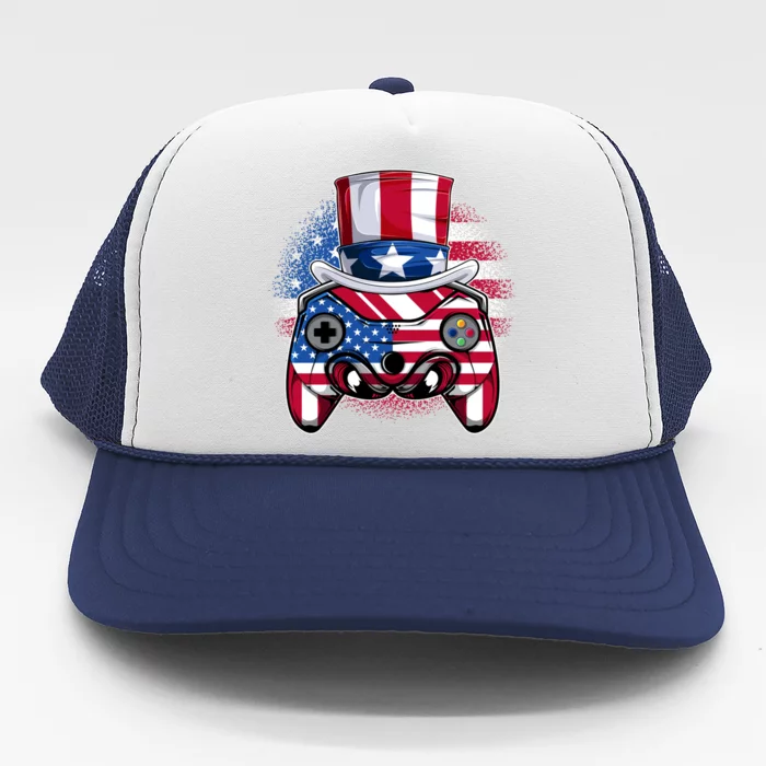 Funny Gamerica Controller And Uncle Sam Hat Gamer 4th Of July Gift Trucker Hat