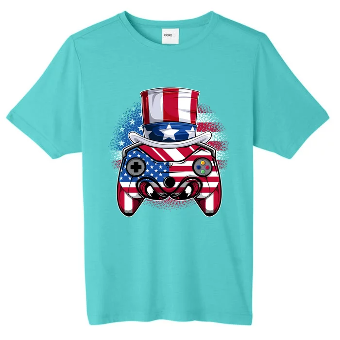 Funny Gamerica Controller And Uncle Sam Hat Gamer 4th Of July Gift ChromaSoft Performance T-Shirt