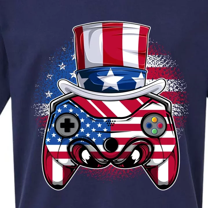 Funny Gamerica Controller And Uncle Sam Hat Gamer 4th Of July Gift Sueded Cloud Jersey T-Shirt