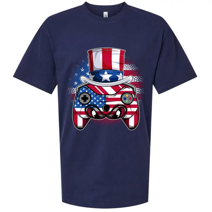 Funny Gamerica Controller And Uncle Sam Hat Gamer 4th Of July Gift Sueded Cloud Jersey T-Shirt