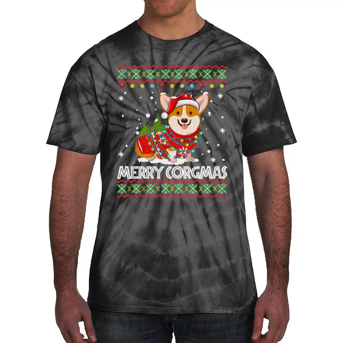 Funny Gift Corgi Dog Santa Corgi Ugly Christmas Tie-Dye T-Shirt