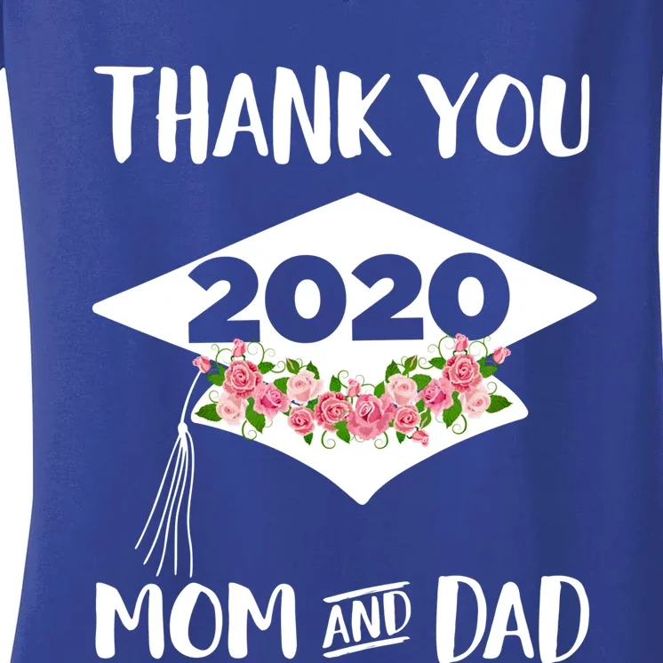 Floral Graduation Cap Thank You Mom And Dad Pink Roses Gift Women's V-Neck T-Shirt