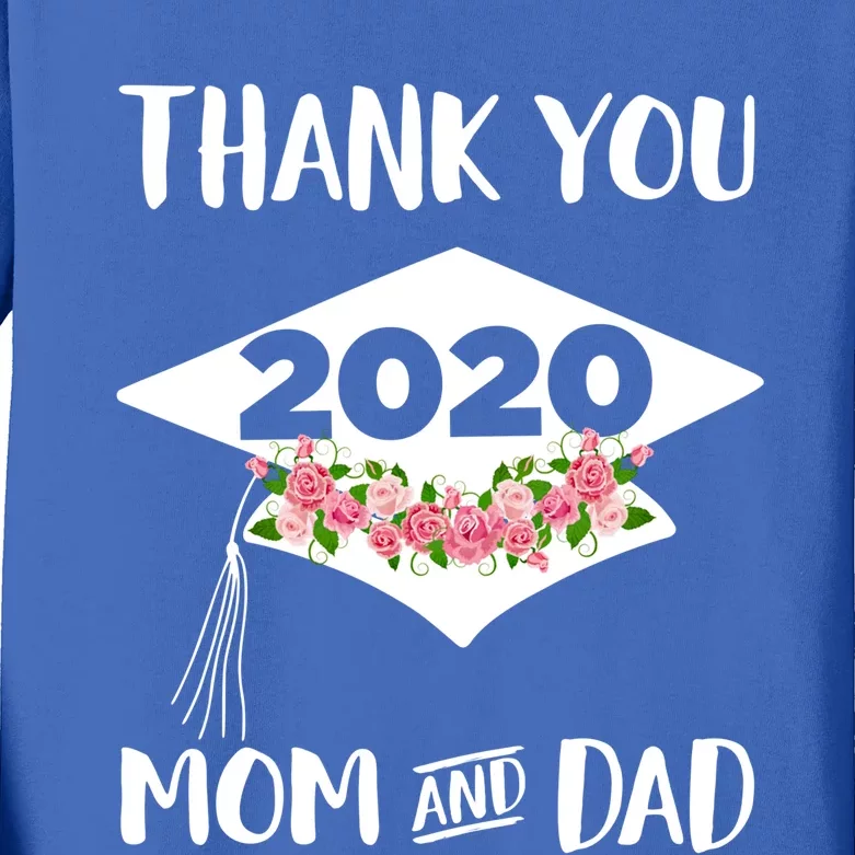 Floral Graduation Cap Thank You Mom And Dad Pink Roses Gift Kids Long Sleeve Shirt