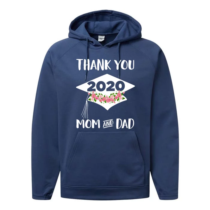 Floral Graduation Cap Thank You Mom And Dad Pink Roses Gift Performance Fleece Hoodie