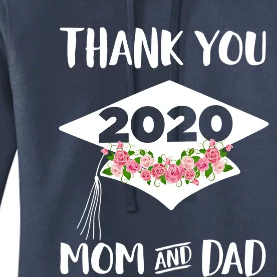 Floral Graduation Cap Thank You Mom And Dad Pink Roses Gift Women's Pullover Hoodie