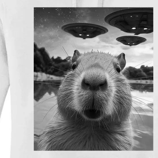 Funny Graphic Capybara Selfie With Ufos Weird Women's Pullover Hoodie