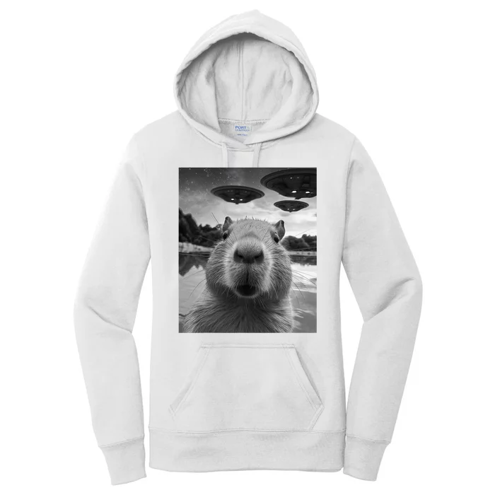 Funny Graphic Capybara Selfie With Ufos Weird Women's Pullover Hoodie