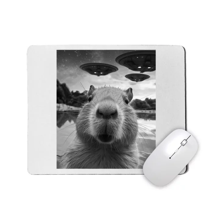 Funny Graphic Capybara Selfie With Ufos Weird Mousepad