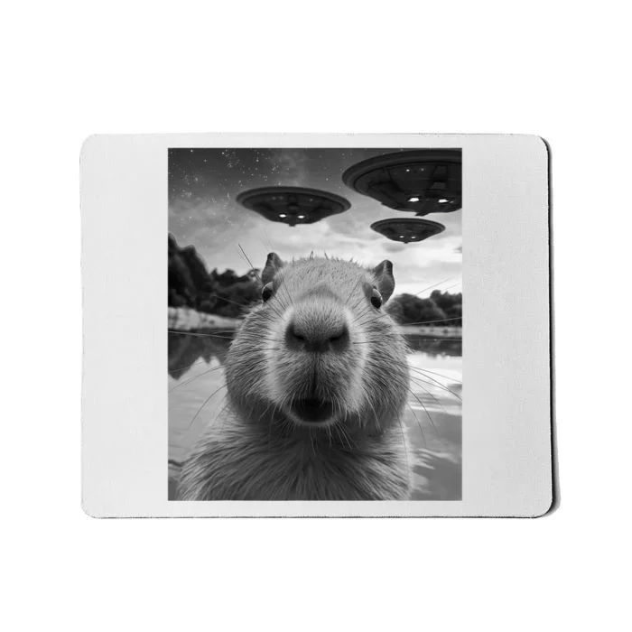 Funny Graphic Capybara Selfie With Ufos Weird Mousepad