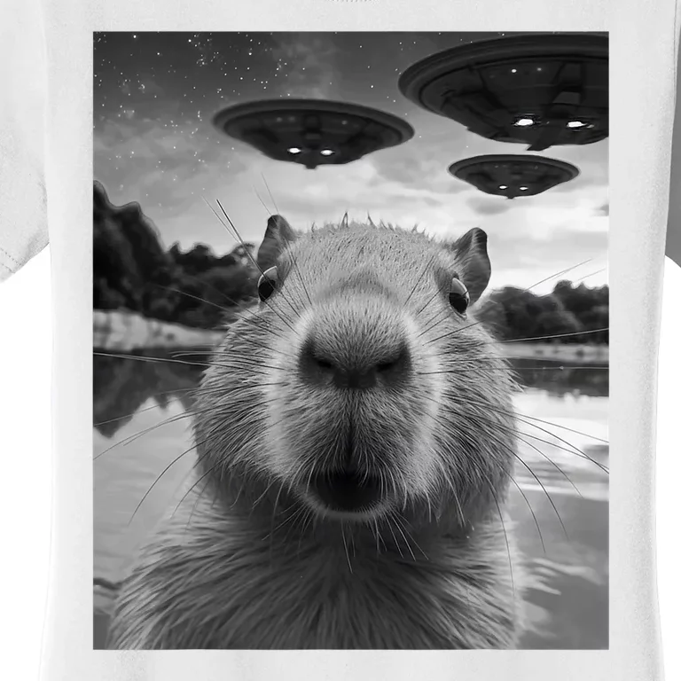 Funny Graphic Capybara Selfie With Ufos Weird Women's T-Shirt